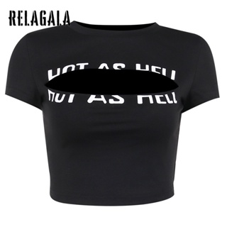 Relagala ใหม่ เสื้อยืดลําลอง แขนสั้น คอบาง ฉลุลาย เรียบง่าย สําหรับสตรี 2023