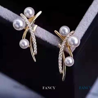 Fancy ต่างหูมุกจําลอง สีทอง เครื่องประดับ สําหรับผู้หญิง