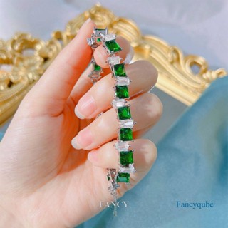 Fancy ใหม่ สร้อยข้อมือ ประดับพลอยมรกต เพทาย สีเขียว ทรงสี่เหลี่ยม ปรับได้ หรูหรา สําหรับผู้หญิง