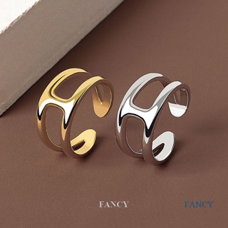 Fancy แหวนแฟชั่น สองชั้น สีเงิน แวววาว ปรับได้ สําหรับผู้หญิง