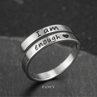 Fancy แหวนสเตนเลส รูปตัวอักษร I Am Enough Engrave เครื่องประดับ สําหรับผู้ชาย ผู้หญิง