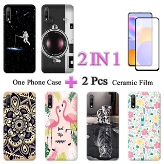 2 IN 1 Honor 9X เคสโทรศัพท์ พร้อมกระจกนิรภัยโค้ง ป้องกันหน้าจอเซรามิค