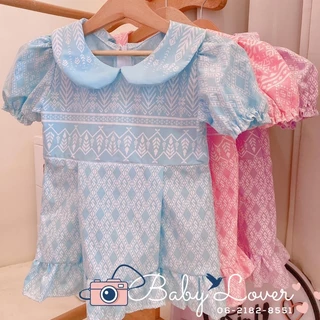 🧸มินิเดรสผ้าไทย สีพาสเทล แขนตุ๊กตา [ดูสัดส่วนก่อนสั่ง] ชุดไทยเด็ก (รหัส T012) Size : S-XL 👒