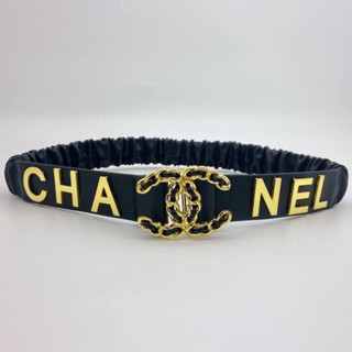 Chane เข็มขัดหนังกึ่งยืดหยุ่น ประดับเพชร หัวเข็มขัดโลหะ สําหรับผู้หญิง