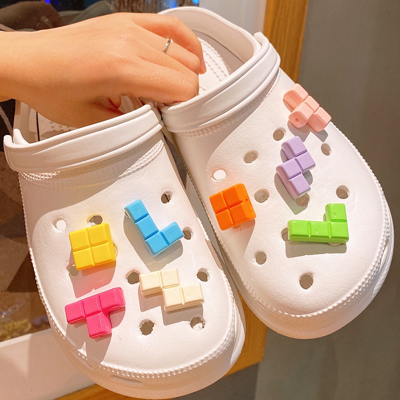 การ์ตูน Tetris เกม jibits ชุดสําหรับออกแบบปริศนา Jibbits Charm 3D Jibits designks สําหรับผู้หญิงรองเท้าอุปกรณ์เสริม Charms Pins ตกแต่ง