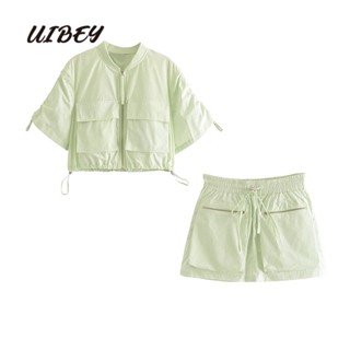 Uibey เสื้อเชิ้ตแฟชั่น + กระโปรงยาวครึ่งตัว 2484