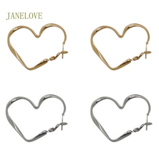 Jlove ต่างหูห่วง จี้รูปหัวใจ กลวง ขนาดใหญ่ สีทอง สีเงิน สไตล์เกาหลี มินิมอล เครื่องประดับแฟชั่น