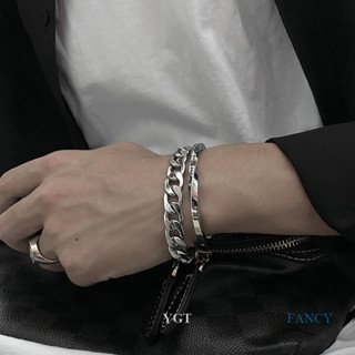 Ygt สร้อยข้อมือโซ่ สเตนเลส สไตล์ฮิปฮอป สีเงิน 10 มม. สําหรับผู้หญิง ผู้ชาย