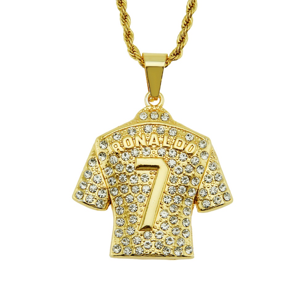 ฮิปฮอปเทรนด์ส่วนบุคคล Diamond Encrusted Cristiano Ronaldo No. 7 Jersey CR7 จี้สร้อยคออุปกรณ์เสริมแฟช