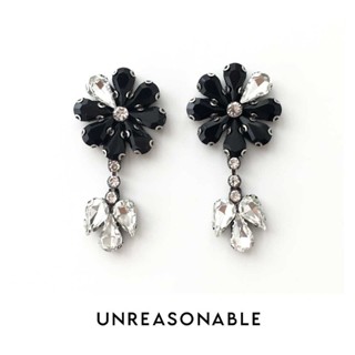 ต่างหูดอกไม้ สีดำ ต่างหูคลิป ต่างหูก้านเงินแท้ น้ำหนักเบา สวยใส่สบาย Unreasonable Accessories UA0719-01