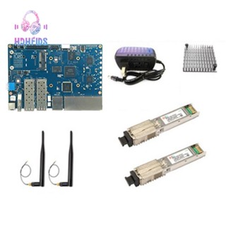 ชุดบอร์ดทดลอง Banana PI BPI-R3 MT7986 2G+8G EMMC 2XSFP ไม้แมว 2X2.5G ฮีทซิงค์ เสาอากาศ 2 เสา สายเคเบิลพาวเวอร์ PCB สีฟ้า และบอร์ดเราเตอร์โลหะ ปลั๊ก US