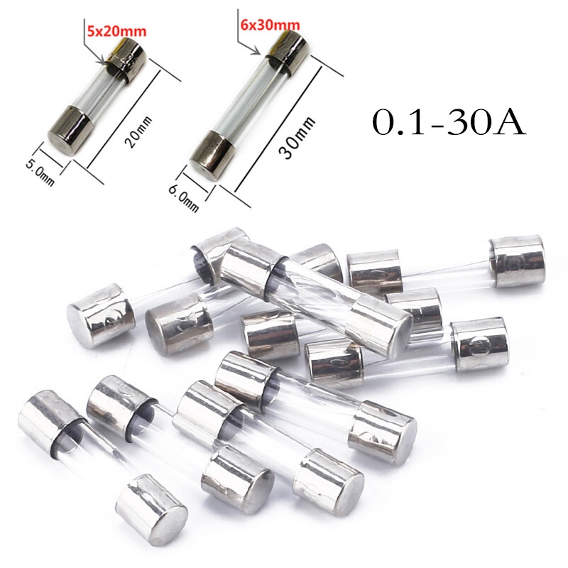 ฟิวส์หลอดแก้ว 5x20 6x30 มม. 0.1A 0.2A 0.5A 1A 2A 3A 4A 5A 8A 10A 15A 20A 30A 250V 10 ชิ้น