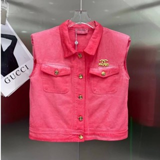 ♥ เช็คสินค้าก่อนสั่ง SLEEVELESS DENIM JACKET IN PINK เสื้อแจ็คเก็ต ผ้ายีนส์ สีชมพู ใส่คลุมก็สวย งานหรู สีน่ารักมาก ชาแนล