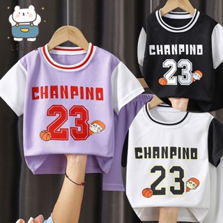 พร้อมส่ง ชุดกีฬาเด็กสองชิ้นเข้าเซ็ท ชุดบาสเกตบอลเด็กผ้าคอตตอน มีระบายอากาศ