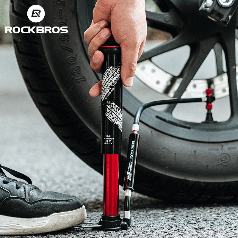 【TH Delivery】ROCKBROS ปั๊มลมยางจักรยาน 220 PSI แรงดันสูง แบบพกพา AV FV อลูมิเนียมอัลลอย พร้อมบารอมิเตอร์