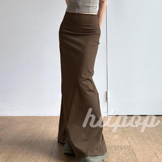Hitpop- กระโปรงยาว เอวสูง ทรงดินสอ สีพื้น สไตล์เรโทร สําหรับผู้หญิง