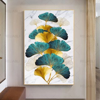 Golden Ginkgo Biloba ภาพวาดผ้าใบ รูปใบแปะก๊วย สไตล์โมเดิร์น สําหรับตกแต่งบ้าน 0711