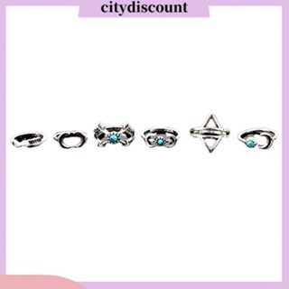 &lt;citydiscount&gt; ชุดเครื่องประดับ แหวนแฟชั่น ลายลูกศร ดวงจันทร์ เทอร์ควอยซ์ สําหรับผู้หญิง 6 ชิ้น