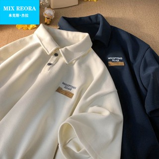 เสื้อโปโล แขนห้าส่วน ปักลาย ทรงหลวม สําหรับผู้ชาย