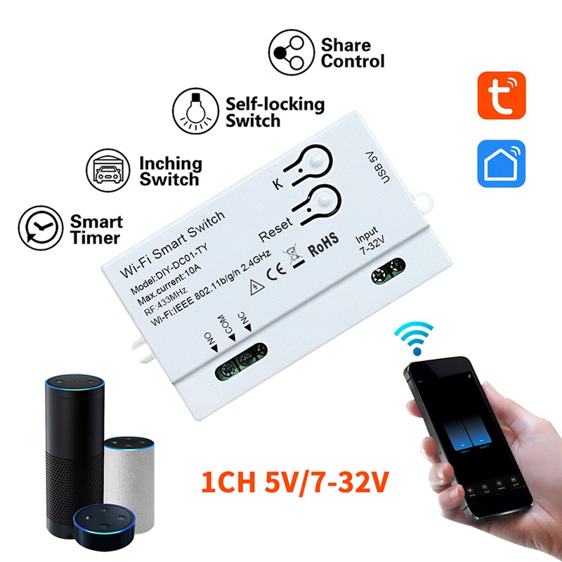 โมดูลสวิตช์จับเวลา Wifi 1CH 7-32V USB 5V 2.4G Wifi สําหรับ Alexa Google Home IFTT