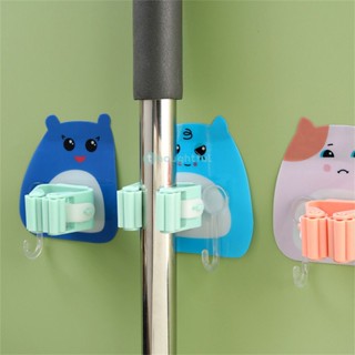 การ์ตูน Punch-free Mop Hook Wall Mounted Bathroom Shelf Hanging Broom Holder Strong Magic Traceless Storage Rack Hook Bathroom Tools TH