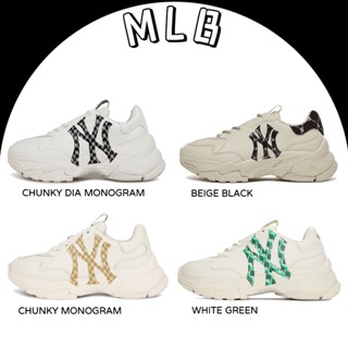 MLB Chunky Monogram Lt White Gold White Green Beige Black Black White รองเท้าผ้าใบ