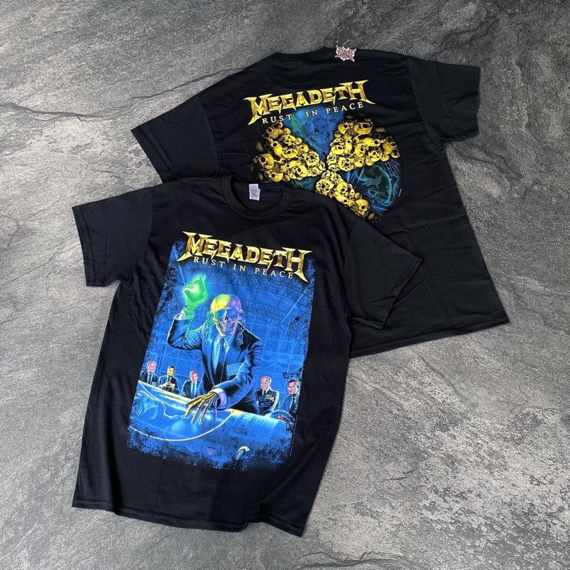 ความร้อน เสื้อยืด พิมพ์ลาย Megadeth OFFICIAL BAND RUST IN PEACE ANNIVERSARY สําหรับผู้ชาย