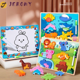 Jeromy จิ๊กซอว์ไม้ รูปการ์ตูน 3D พร้อมปากกาสีน้ํา ของเล่นเสริมการเรียนรู้ สําหรับเด็กก่อนวัยเรียน 2 In 1