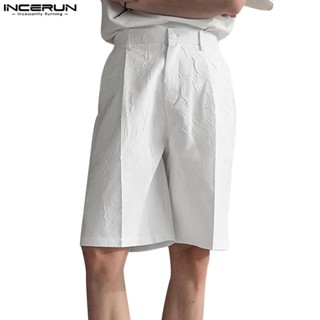 Incerun กางเกงขาสั้น ผ้าแจ็คคาร์ด สีพื้น สําหรับผู้ชาย