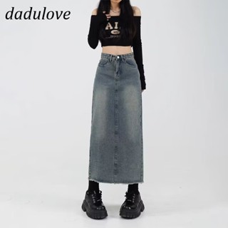 DaDulove💕 New American Ins High Street Retro Raw Edge Denim Skirt Niche High Waist A- line Skirt Bag Hip Skirt