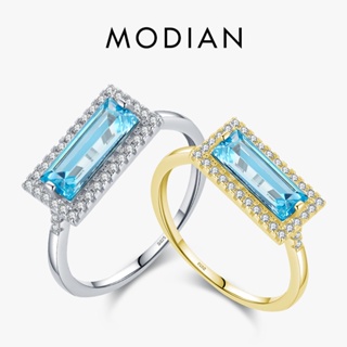 Modian ใหม่ แหวนเงินแท้ 925 ประดับเพทาย ทรงสี่เหลี่ยมผืนผ้า สีฟ้า แฟชั่นสําหรับผู้หญิง 2022