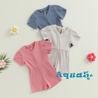 Aqq- ชุดจั๊มสูทรอมเปอร์ คอวี แขนสั้น สีพื้น ทรงหลวม แฟชั่นฤดูร้อน สําหรับเด็กทารกผู้หญิง