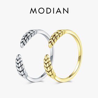 Modian แหวนเงินแท้ 100% 925 รูปใบไม้ ซ้อนกันได้ สไตล์วินเทจ เครื่องประดับแฟชั่น สําหรับผู้หญิง งานแต่งงาน ของขวัญ