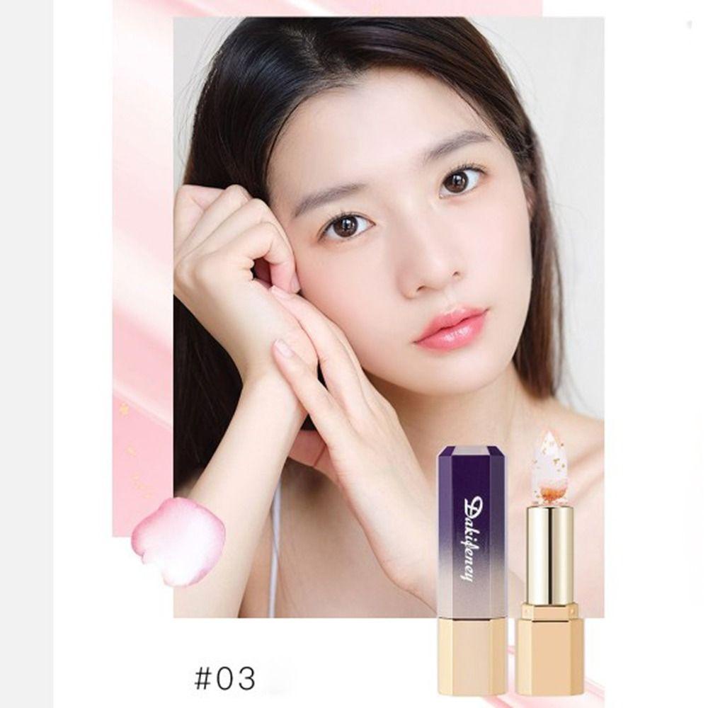 Adamesuo อุณหภูมิเปลี่ยนสี Lip Blam, Non-stick ถ้วยเอดดัลไวส์ฟอยล์ทองเยลลี่ดอกไม้ลิปสติก, Magic เปลี่ยนคริสตัลกันน้ํา Long Lasting Lips Care - รูปที่ 2