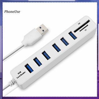 Phoneuse อะแดปเตอร์ฮับอ่านการ์ด USB 20 SD TF 6 พอร์ต สําหรับคอมพิวเตอร์ แล็ปท็อป