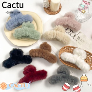 Cactu กิ๊บติดผม ประดับขนเฟอร์เทียม สีพื้น แฟชั่นฤดูใบไม้ร่วง ฤดูหนาว