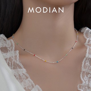 Modian สร้อยคอโซ่ยาว เงินแท้ 925 ประดับคริสตัล สีรุ้ง เรียบง่าย เครื่องประดับแฟชั่น สําหรับผู้หญิง