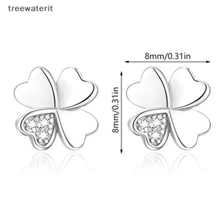 Tr ต่างหูสตั๊ด ชุบเงิน รูปใบโคลเวอร์สี่แฉก ประดับเพทาย เรียบง่าย เครื่องประดับ สําหรับผู้หญิง 1 คู่