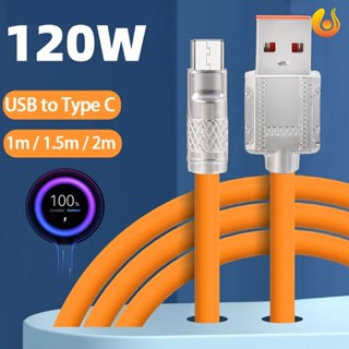 สายเคเบิลข้อมูลอินเตอร์เฟซ 120W 6A Type-C พร้อมไฟแสดงสถานะ 1 1.5 2 เมตร พับได้ ชาร์จเร็วมาก