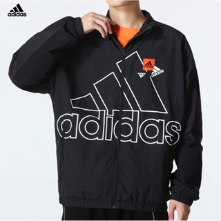 Adidas เสื้อแจ็กเก็ตคาร์ดิแกนลําลอง มีฮู้ด ทรงหลวม พิมพ์ลายโลโก้ 100% สําหรับผู้ชาย