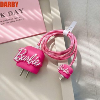 Darby ปลอกสวมหัวชาร์จ ซิลิโคนนุ่ม ลายการ์ตูนบาร์บี้ สีชมพู สําหรับเด็กผู้หญิง