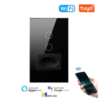 111 [คลังสินค้าพร้อม] Tuya Brazil Wifi Wall Switch Socket 1/2Gang Brasil Smart Light Switch Inteligente Brazil Plug Outlet ทำงานร่วมกับ Alexa Google Home MOLISA