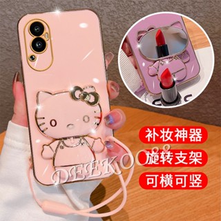 เคสโทรศัพท์มือถือนิ่ม ลายแมวน่ารัก สีชมพู พร้อมกระจกแต่งหน้า และสายคล้องมือ สําหรับ OPPO Reno10 Pro Plus Pro+ Reno8 T A78 4G 5G Reno10Pro+ OPPOA78