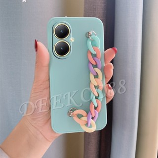  พร้อมส่ง เคสโทรศัพท์มือถือ ซิลิโคนนิ่ม TPU พร้อมสายโซ่คล้อง สีรุ้ง สําหรับ VIVO Y27 4G 5G Y27