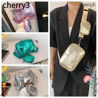 Cherry3 กระเป๋าสะพายไหล่ ทรงสี่เหลี่ยม ประดับเลื่อม สีม่วง ปรับได้ สําหรับผู้หญิง