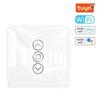 {fly} Tuya แผงสวิตช์ควบคุมผ้าม่านอัจฉริยะ Wifi หน้าจอสัมผัสกระจก สําหรับ Alexa Google Assistant