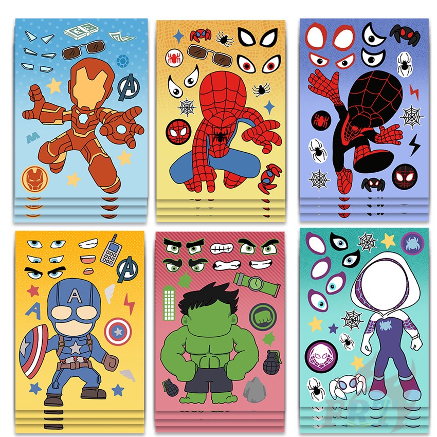 8แผ่น/ชุด มาเวล ซุปเปอร์ฮีโร่ . Make A Face Series 01 สติ๊กเกอร์ปริศนาตลกสําหรับเด็ก Diy แฟชั่นสติ๊กเกอร์ Doodle กันน้ํา