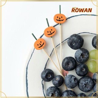 Rowans ส้อมจิ้มผลไม้ ธีมฮาโลวีน รูปฟักทอง ไม้ไผ่ ขนาดเล็ก 12 ซม. แบบใช้แล้วทิ้ง สําหรับตกแต่งปาร์ตี้ 100 ชิ้น