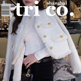 Waffle jacket womens autumn and winter new style light extravagant high-end tweed cropped jacket French foreign style white short top woman