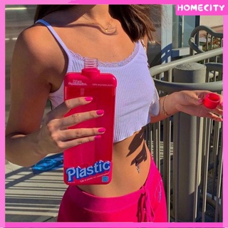 [พร้อม] Ins Flat Square Drinking Cup Barbie Pink Urban Plastic Water Bottle Tumbler Summer Student Drinking Cup Fashion Sports Bottle For Outdoor Travel